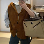 Solid Color Thick Needle Hooded Vest Knitted Cardigan