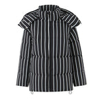 Women's Black Striped Hooded Cotton Coat