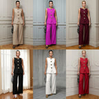 Women's Fashion Golden Button Vest Pants Casual Suit