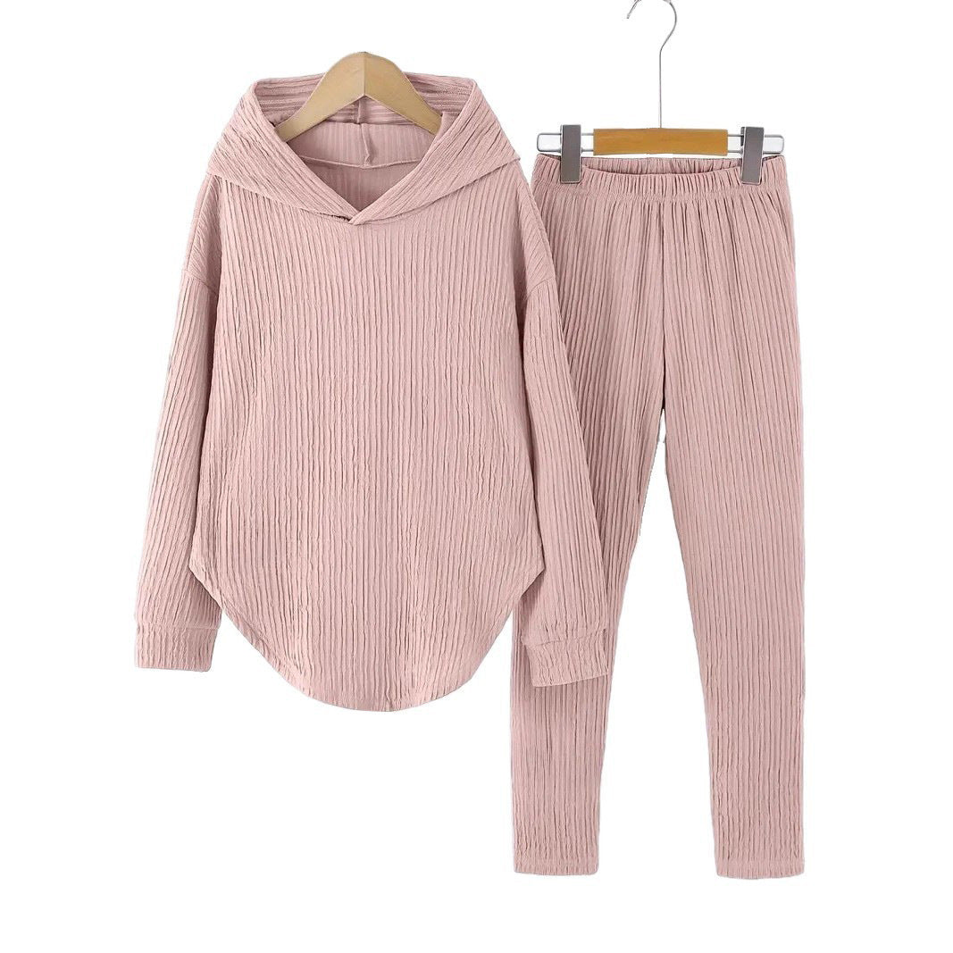 Casual Women's Long Sleeve Hooded Sweatshirt And Pants Two-Piece Set