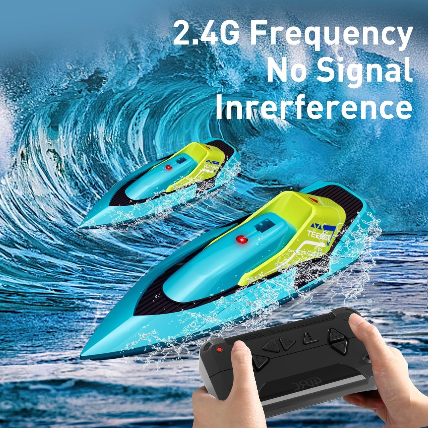 4DRC S5 Remote Control Boat For Swimming Pools And Lakes, 2.4GHz 20 MPH Racing Boat, Rechargeable Battery, Low Battery Alarm, Gifts For Boys And Girls, Logistics Sent Randomly By UPS,USPS,FEDEX