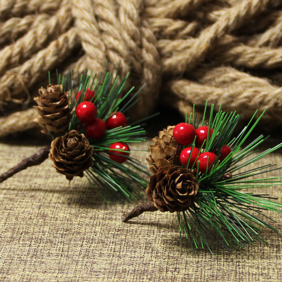 10Pcs Christmas Artificial Pine Picks Christmas Simulation Pine Needle Fake Mini Berries Pinecones For DIY Garland Flower Arrangements Holiday Wreaths Wedding Garden Xmas Tree Decorations - The Premium