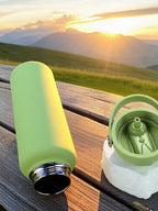 Sports Water Bottle With Portable Handle, Straw, Stainless Steel, American-style, Wide-mouth, Thermal Insulation Cup