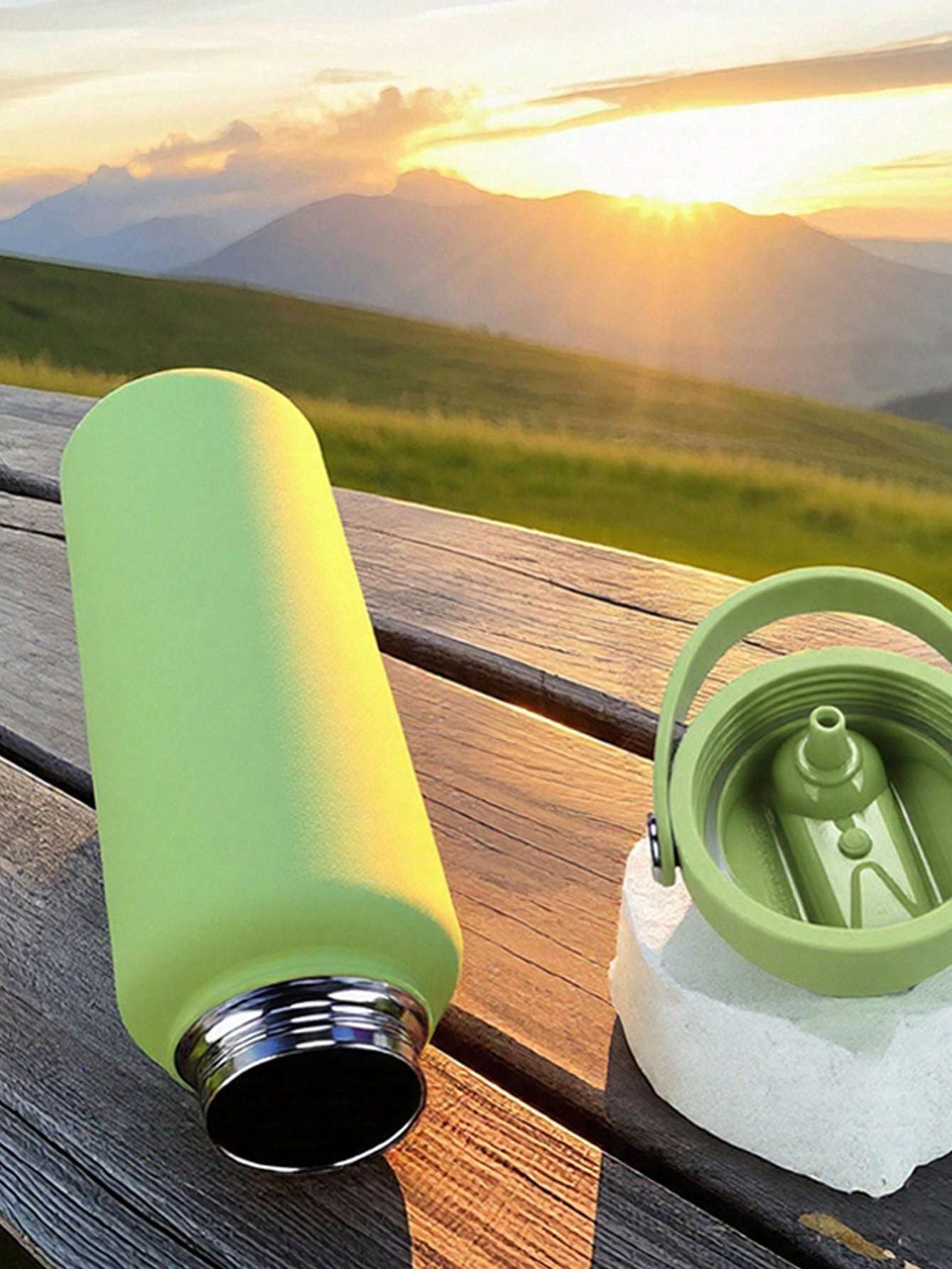 Sports Water Bottle With Portable Handle, Straw, Stainless Steel, American-style, Wide-mouth, Thermal Insulation Cup