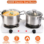 2 Color Options -- 1Pc 2000W Electric Double Burner Portable Coil Heating Hot Plate Stove Countertop RV Hotplate With Non Slip Rubber Feet 5 Temperature Adjustments