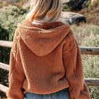 Straw Yellow Zipper Hooded Sherpa Jacket