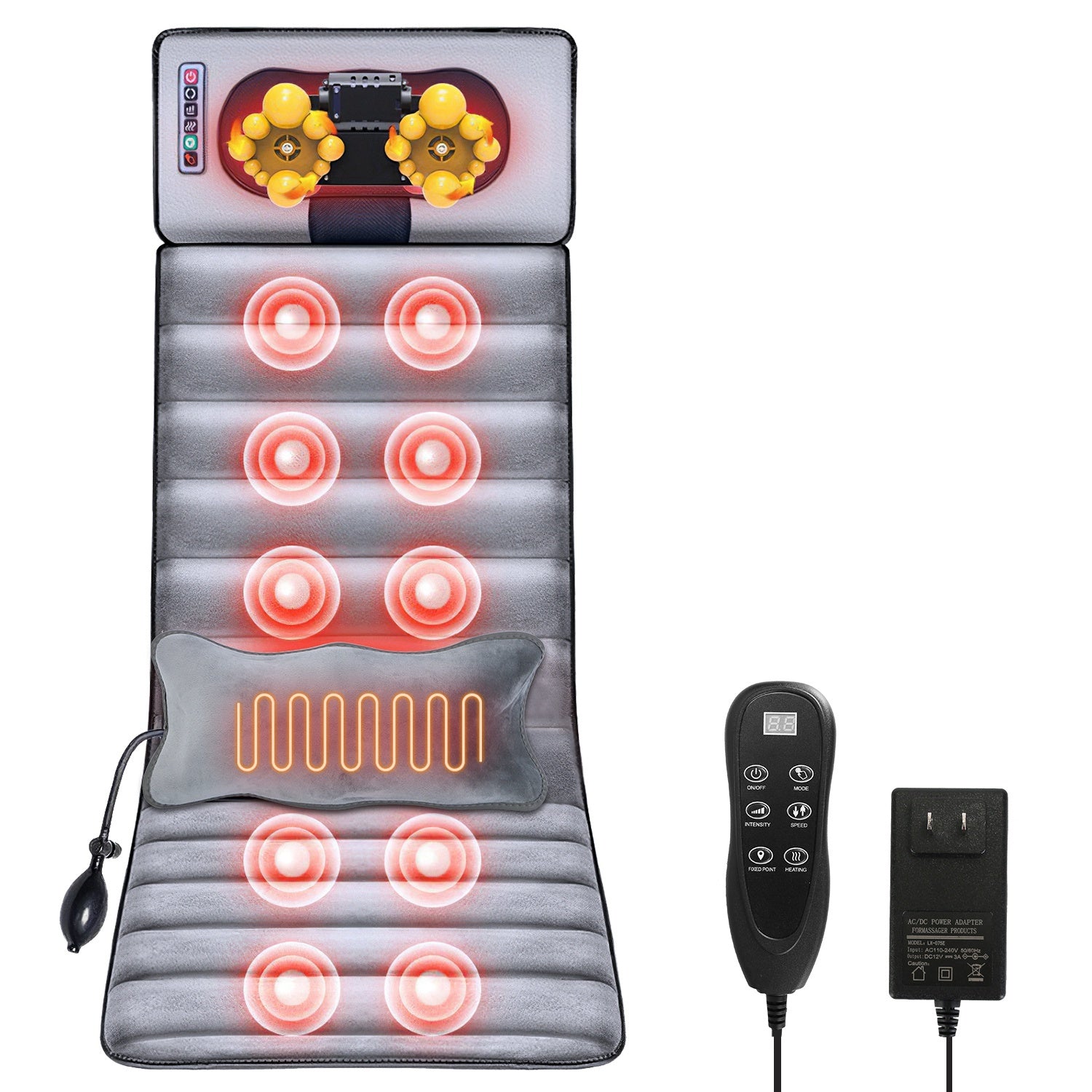 1Pc Full Body Electric Massage Mat With Heat Vibration Massage Pad Cushion Back Massage Mattress Chair Pad With Neck Massage Pillow With 10 Vibration Motors Timer Fedex Shipping