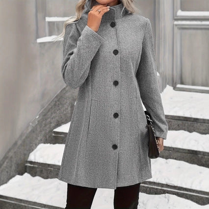 Autumn And Winter Leisure Fashion Long Woolen Long Sleeves Thermal Woolen Coat