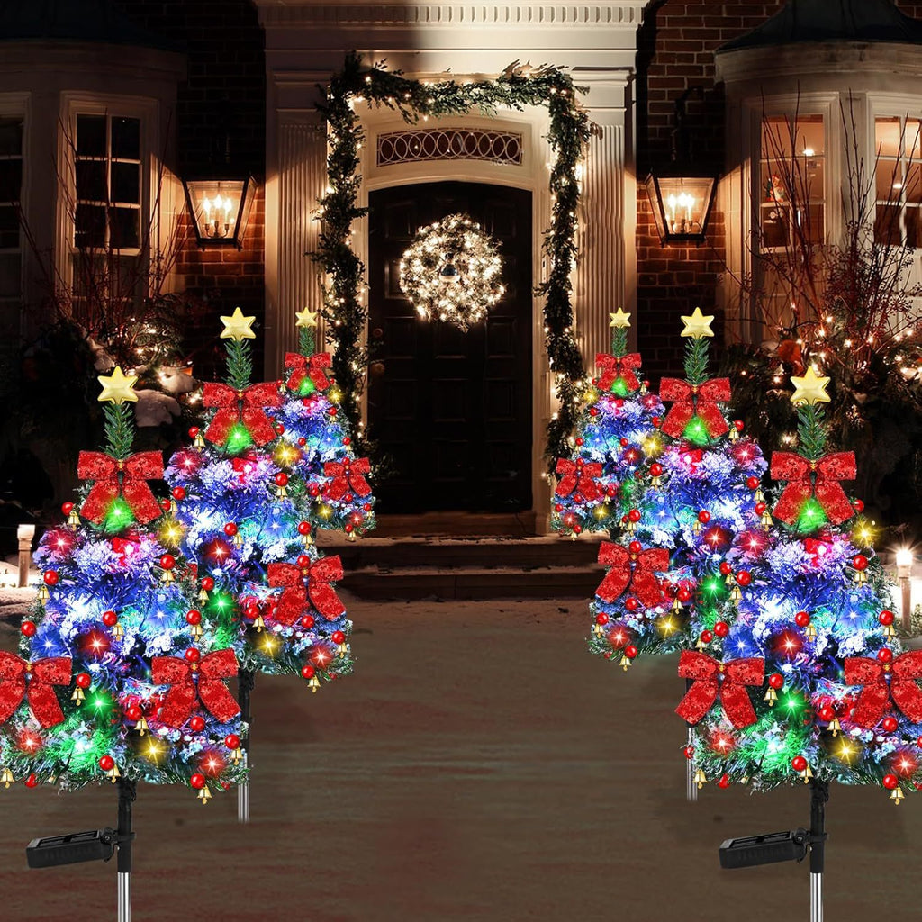 2pcs Solar Christmas Cedar Tree Lights Outdoor Lawn Ground Plug Patio Landscape Balcony Christmas