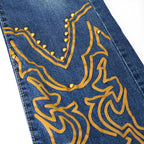 Embroidered Flared Jeans, High-Waist Bootcut Jeans, Women's Denim Style, Vintage Stretch Pants, Western Retro Flared Pants