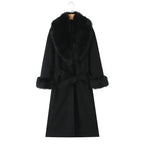 Big Fur Collar Belt Wool Coat Long Jacket