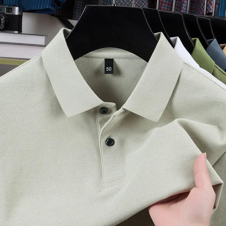 Casual Polo Collar Pure Color Mercerized Cotton Men's Short Sleeve - The Premium