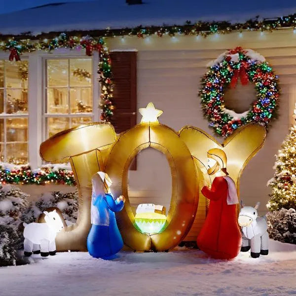 7.5FT Lighted Christmas Inflatable Decoration, Inflatable Nativity Scene With JOY Sign, Funny Blow Up Yard Decorations With Built-in LED Lights For Holiday Party Front Yard Lawn Garden Decor - The Premium