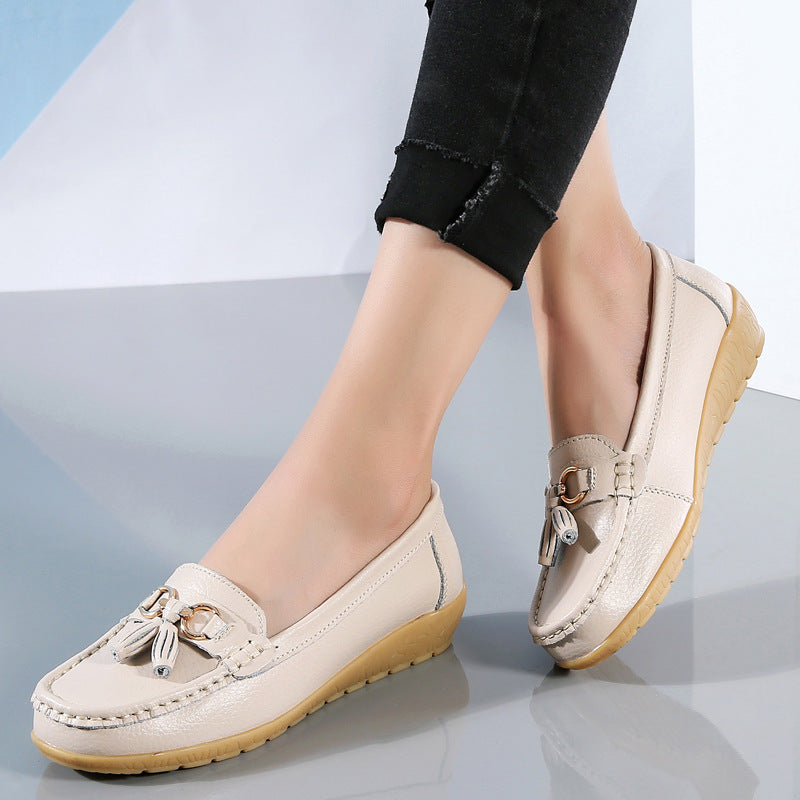 Two-layer Calf Leather Shoes Low-top Slip-on Women's Shoes