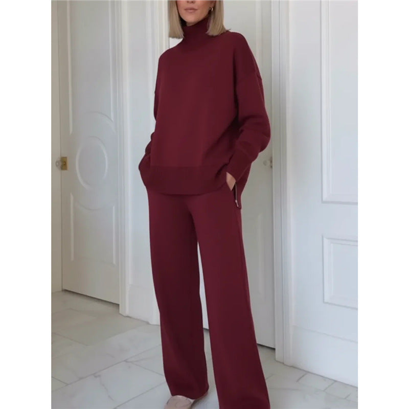 Loose Solid Color Temperament Sweatshirt Wide-leg Pants Two-piece Set