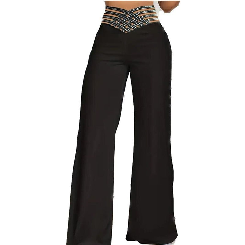 Women's Hollow-out Waistband Flared Pants High Waist Commuting Casual
