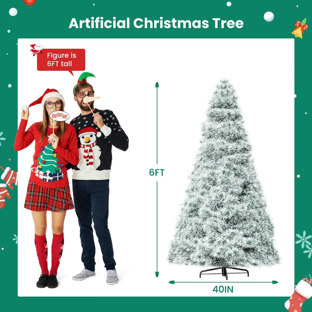 Pre-lit Artificial Christmas Tree, Prelighted Green Artificial Hinged Spruce Xmas Tree With 347 Branch Tips, 120 Incandescent Lights - The Premium