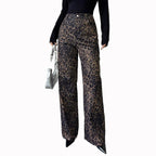 Autumn And Winter High-waisted Leopard Print Wide-leg Pants