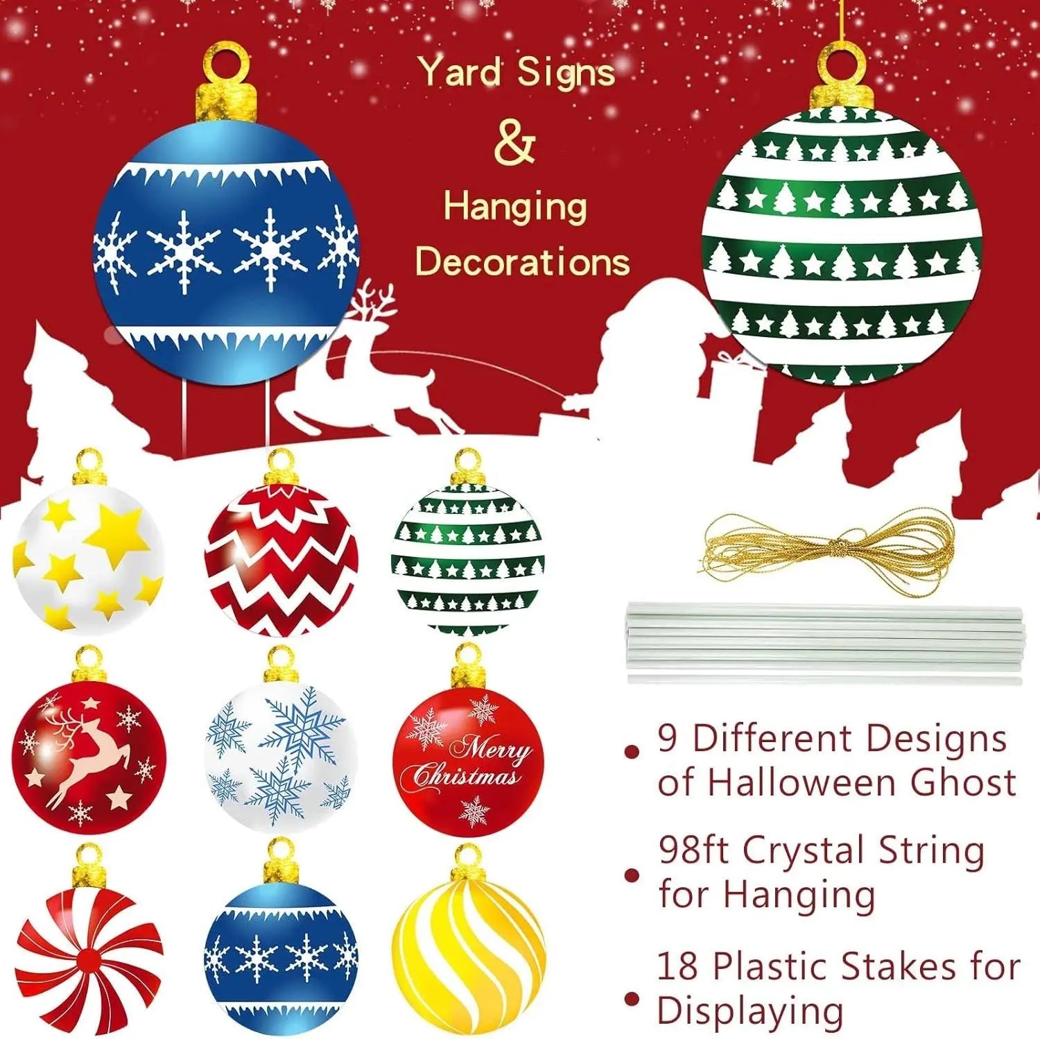 9Pcs Christmas Yard Signs With Stakes And Cords Christmas Balls Yard Signs Decorations For Outdoor Yard Porch Tree Lawn Decorations Xmas Party Decor Clearance - The Premium