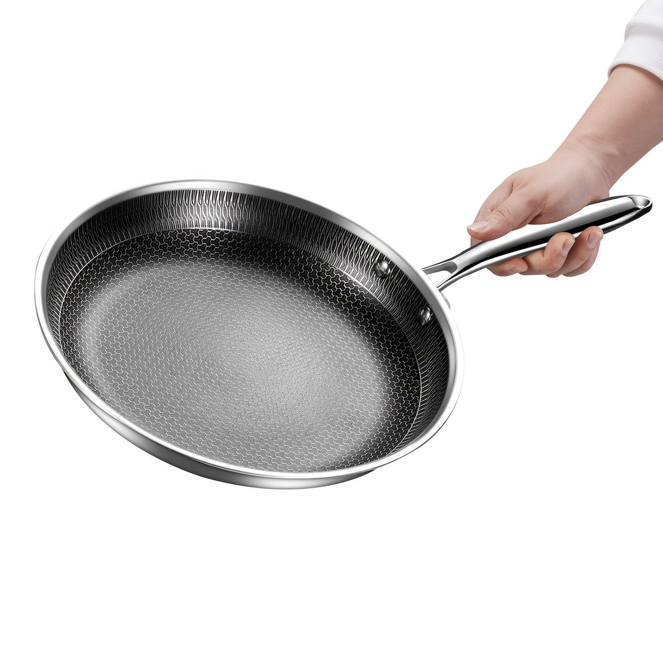 1PC Household Kitchen Honeycomb Stainless Steel Non Stick Frying Pan,Easy To Clean, Suitable For Frying Steak, Fish, And Eggs,Suitable For All Stoves