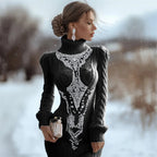 Printed Women's Slim-fit High-neck Bodycon Dress Sweater