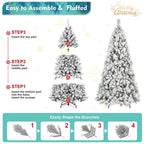 7-foot Flocked Christmas Tree With 1,060 Tips Snow-covered PVC Material And Stiff Needle Branches, Hinged Design For Easy Setup, Sturdy Metal Base Realistic Full-size Holiday Tree - The Premium