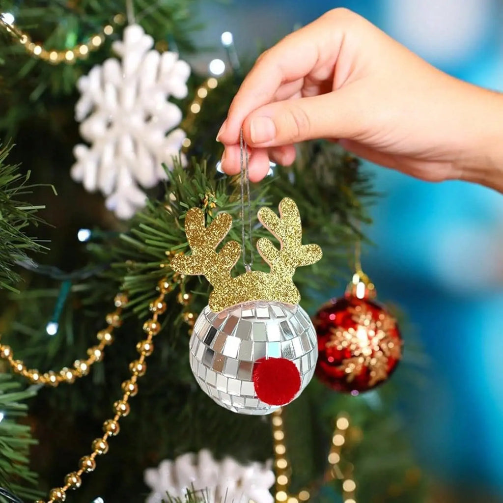 5 Pcs Disco Mirror Christmas Ball Pendants With Elk Antlers Cute Disco Ball Accessories Car Disco Mirrors Deer Antler Ornament Halloween Props For Xmas Trees Garlands Music Festival Birthday Party Dec - The Premium