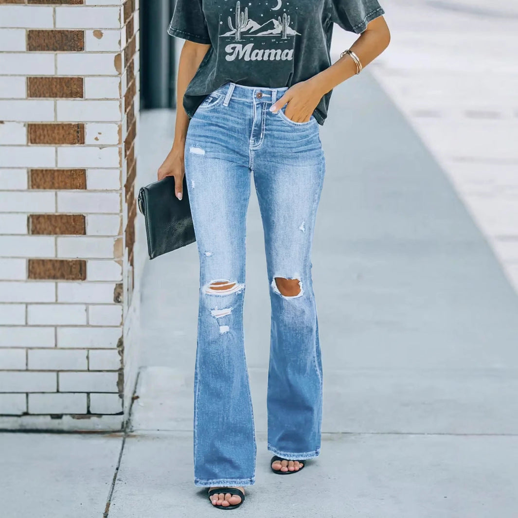 Women's Ripped Skinny Jeans Fashion Wash