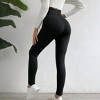 Brushed Leggings V Waist Button Casual Pants