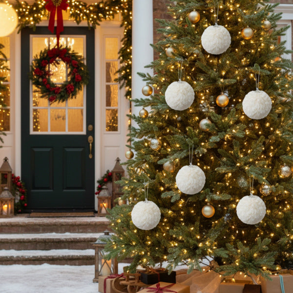 6PCS Set Christmas Ball Ornaments Cream Ruffle Hanging Decorations For Xmas Tree Holiday Home Decor FBA Shipment - The Premium