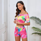Tie-dye Print One-shoulder Suit For Women