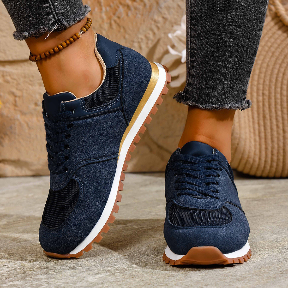 Women's Canvas Round Toe Shallow Mouth Lace-up Casual Shoes