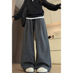 Loose And Versatile Fleece Plaid Wide-leg Pants For Women