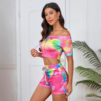 Tie-dye Print One-shoulder Suit For Women