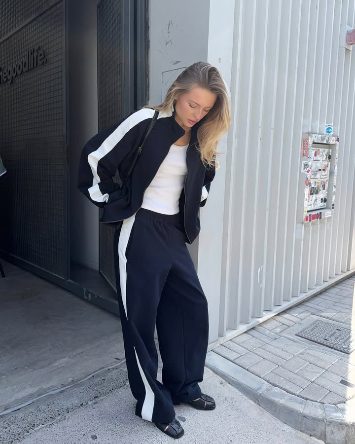 Long-sleeve Color-blocked Sweatshirt And Pants