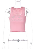 Fashion Casual Letter Rhinestone Short Vest For Women