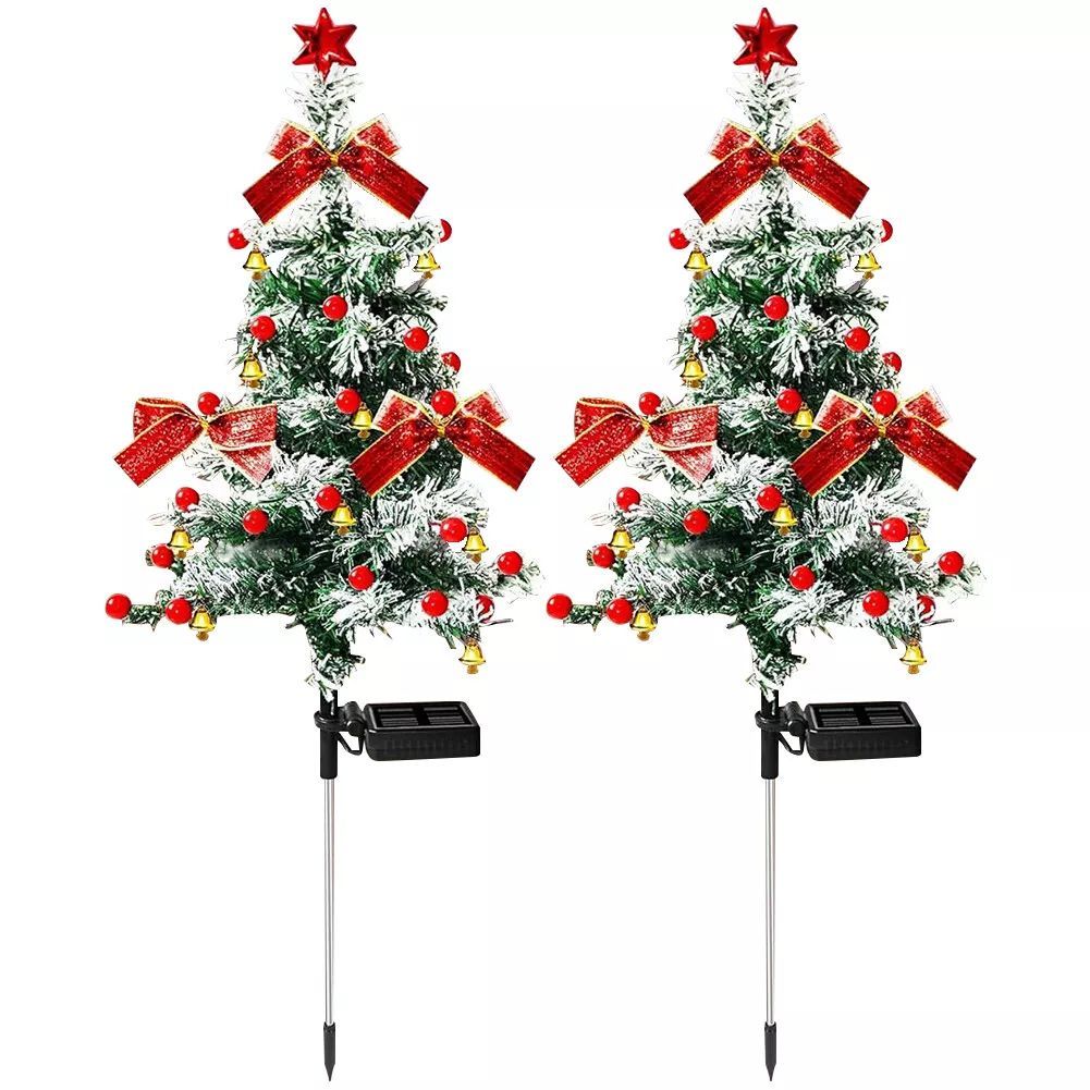 2pcs Solar Christmas Cedar Tree Lights Outdoor Lawn Ground Plug Patio Landscape Balcony Christmas