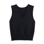 Women's French Style Loose V-neck Solid Color Vest