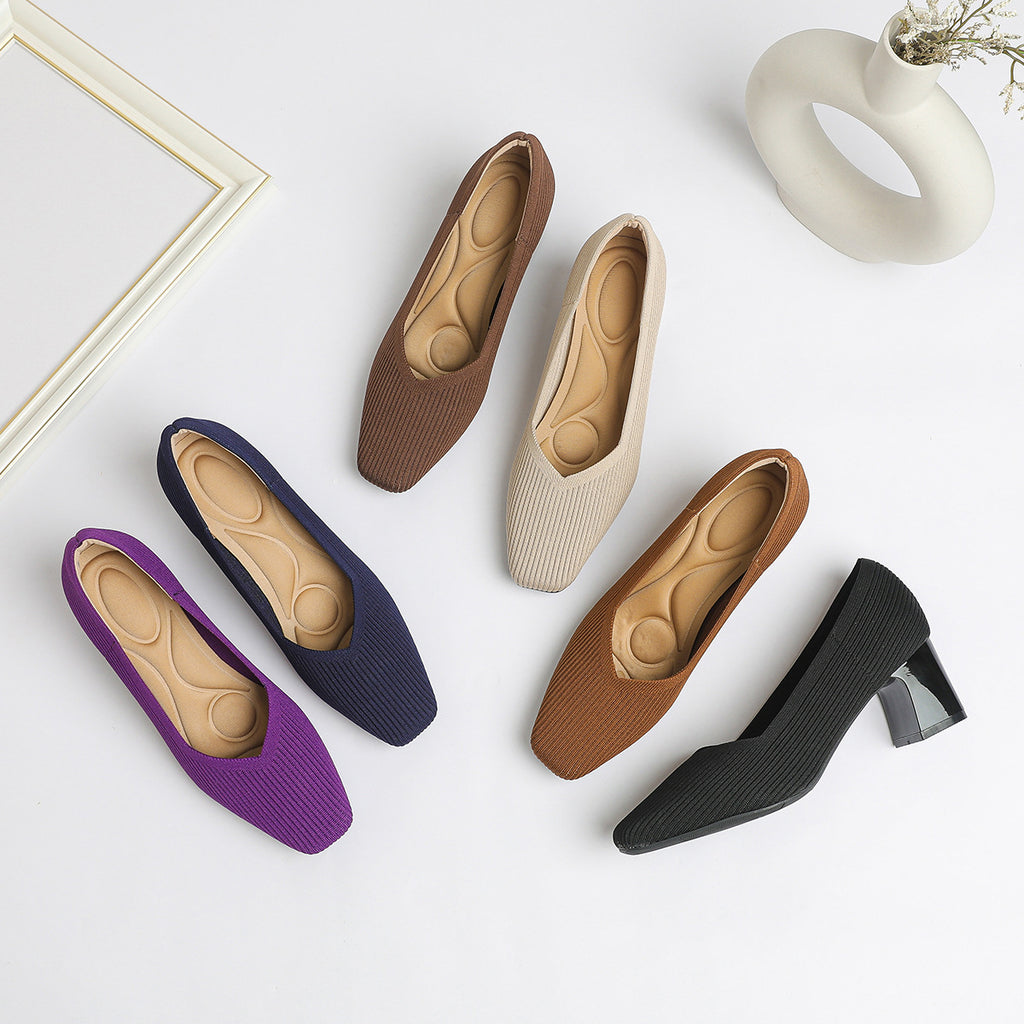 Women's Thick Head Stiletto Knitted Shoes Comfortable And Breathable For Commuting Versatile