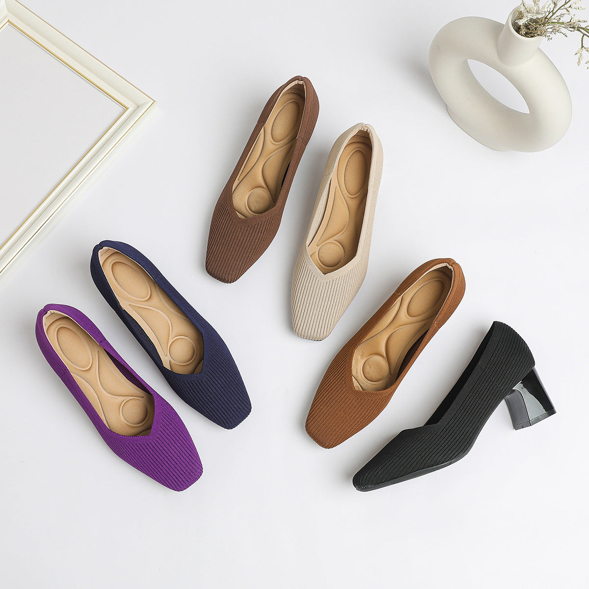 Women's Thick Head Stiletto Knitted Shoes Comfortable And Breathable For Commuting Versatile