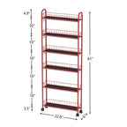 6-Tier Rolling Cart Gap Kitchen Slim Slide Out Storage Tower Rack With Wheels,Baskets,6 For Kitchen,Bathroom Laundry Narrow Piaces Utility Cart,Red