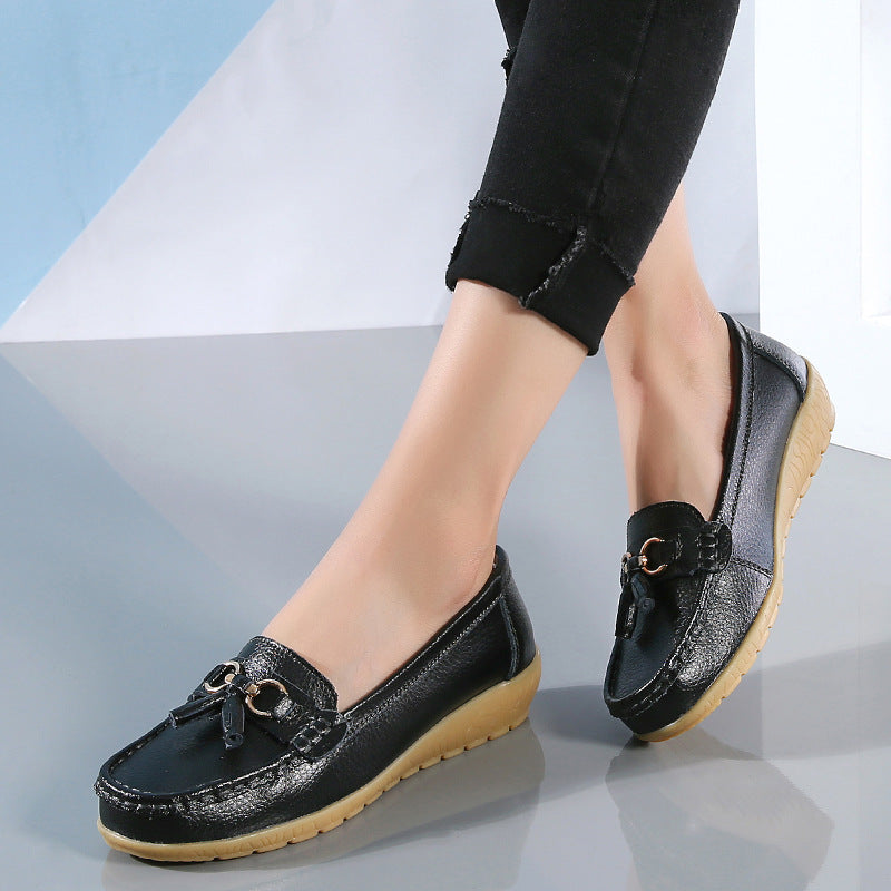 Two-layer Calf Leather Shoes Low-top Slip-on Women's Shoes