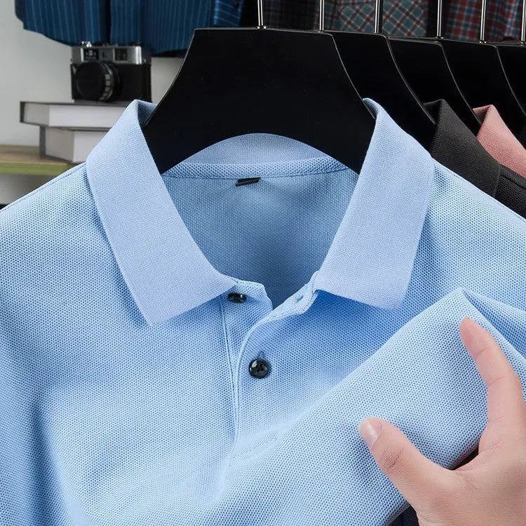 Casual Polo Collar Pure Color Mercerized Cotton Men's Short Sleeve - The Premium