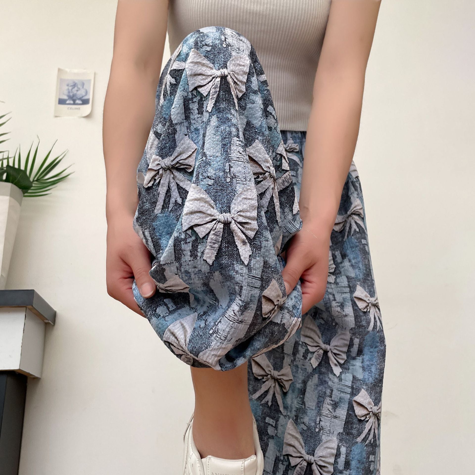 Women's Thin Casual High-waisted Loose Retro Printed Denim Straight-leg Pants