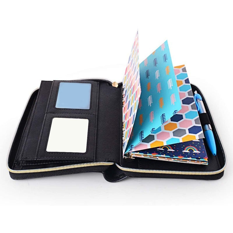 A6 Loose-leaf Binder Journal Book Zipper Bag Leather Wallet