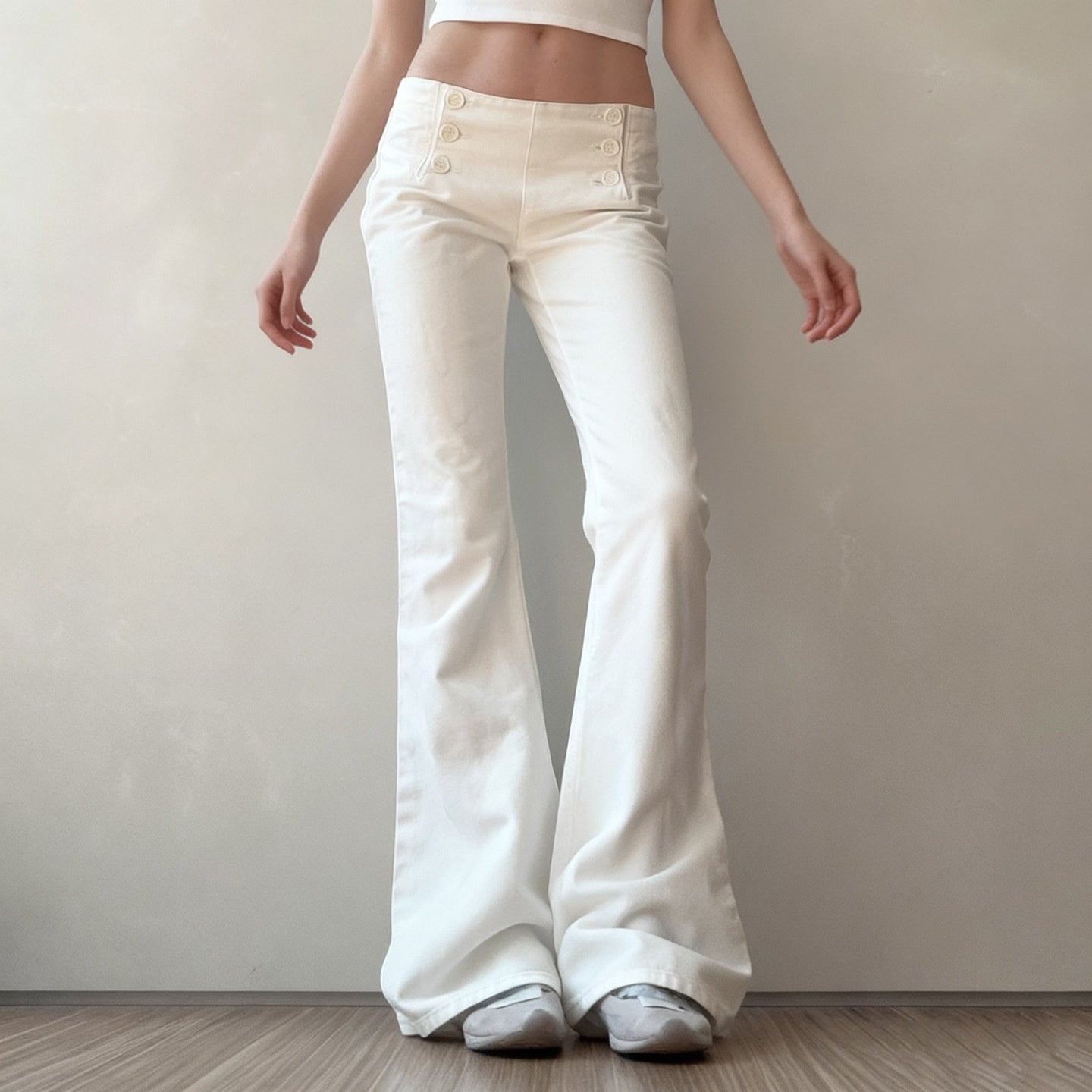 Design Breasted Access Control Waist Slimming And Hip Lifting Denim Trousers