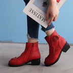 Chunky heel genuine leather ethnic style mid-heel Martin boots, handmade