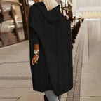 Women's Textured Hooded Longline Jacket, Solid Color Casual Oversized Top With Pockets For Fall & Winter