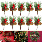 10Pcs Christmas Artificial Pine Picks Christmas Simulation Pine Needle Fake Mini Berries Pinecones For DIY Garland Flower Arrangements Holiday Wreaths Wedding Garden Xmas Tree Decorations - The Premium