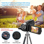 Black-Red Options - 1Pc HD 1080P Digital Video Camcorder 2.7in 16X Zoom DV Camera 270 Degree Rotation Rechargeable Kid Camera With Fill Light Selfie